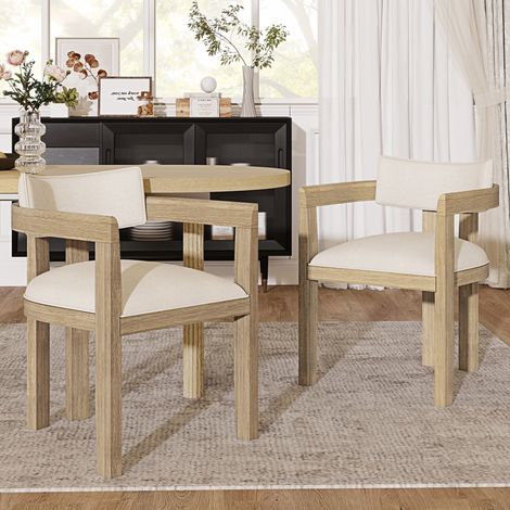 2er-Set Massivholz-Esszimmerstühle mit Leinenbezug in Naturfarbe – bequem, atmungsaktiv, modern, geeignet für Esszimmer, Wohnzimmer und Cafés,MIVRAY