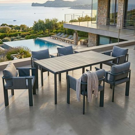 Table de jardin en aluminium + 6 fauteuils anthracite LIGO (1/5)