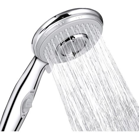 ZOLGINAH Alcachofa de Ducha, Alcachofa de Ducha Universal de Alta Presión, 5 Modos de Ahorro de Agua y Botón de Interruptor de Ducha de Mano Alcachofa de Ducha para Baño y Spa-Acero Inoxidable (1/5)