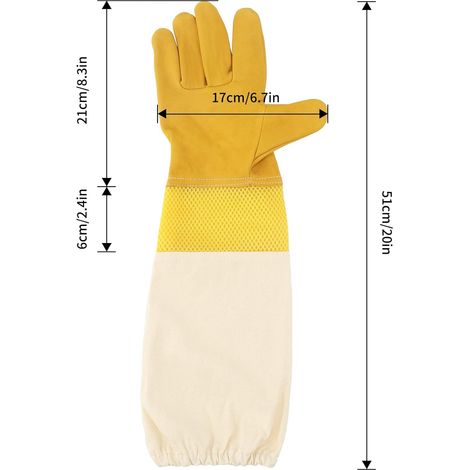 KINGLAKE Gants Apiculture Avec Manches Ventilées - 51 cm - Gants pour Homme et Femme, Jaune (1/4)