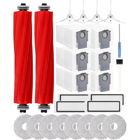 Accessori per aspirapolvere Roborock Qrevo S/P10, kit accessori P10, pezzi di ricambio con 2 spazzole principali, 6 sacchetti raccoglipolvere, 8 panni per mocio, 4 filtri, 4 spazzole laterali, 1 spazz (1/5)
