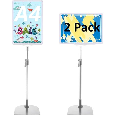 Support d'Information A4 Blanc Porte Affiche A4 sur Pied Hauteur Réglable 38-65cm Panneau Affichage Exterieur sur Pied Support Publicitaire Support d'Affiche pour Restaurant Exposition (1/2)