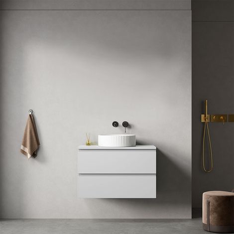 Mobile bagno sospeso 80 cm Bianco Opaco per Lavabo d'appoggio Senza Specchio - Fiji Paint Top (1/4)