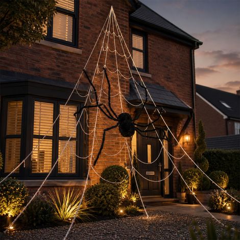 5m Outdoor Mega Spider Web with Black Spider Halloween Decoration (1/4)