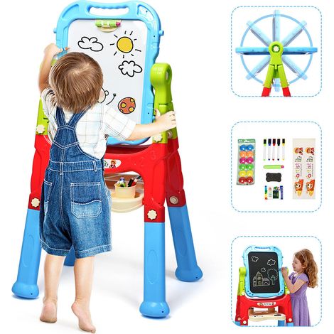 Kids Art Easel 360° Rotatable Double Sided Chalkboard Standing Art Drawing Board (1/5)