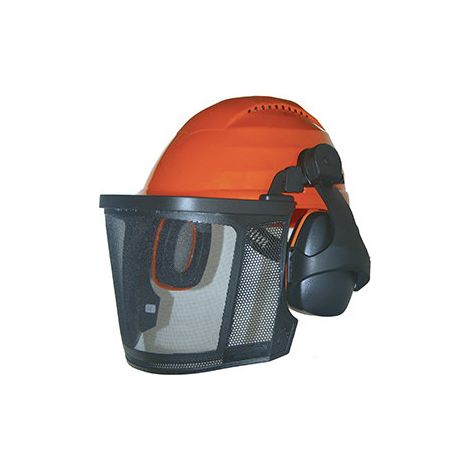 Forstschutzhelm, engmaschiges Gitter, lärmmindernd 26dB, abnehmbar und Stirnband gegen Schwitzen, Normen CE: EN352