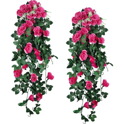 Ghirlanda floreale artificiale in seta con rose e foglie di eucalipto – Decorazione da appendere per arco nuziale o giardino, rosa