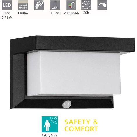 Light Solar Light / Wall Lampe Utrera Plastique noir 32x0.12W L: 20cm B: 9cm H: 12cm avec capteur (1/5)