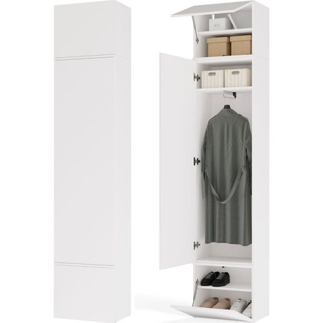 Armadio alto con barra e sei ripiani, sistema TIP-ON, Bianco, 50 x 35 x 238 cm (1/5)