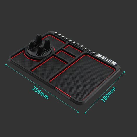 Tapis de voiture multifonction antidérapant avec porte-téléphone, plaque numéro de stationnement temporaire, rangement de panneau et pochette de stockage (1/5)