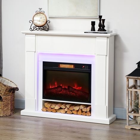 Chimenea Eléctrica Empotrable con Efecto de Llama 3D Tira de Luz LED RGB 1800W Temporizador Termostato Blanco (1/5)