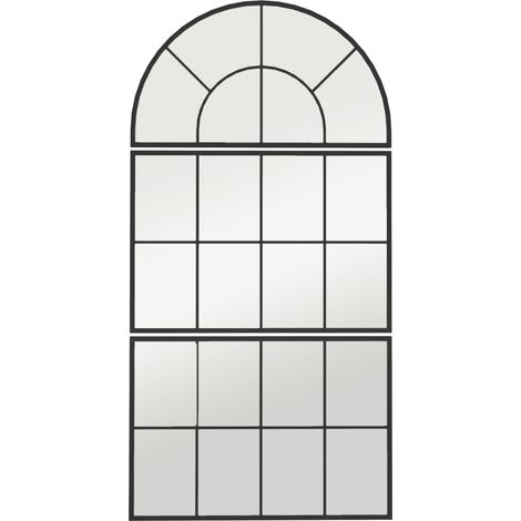 Miroir mural décoratif 3 pièces en verre, arche et panneaux rectangulaires, cadre métallique noir, miroir fenêtre pour salon et salle de bain CHICFURN (1/5)
