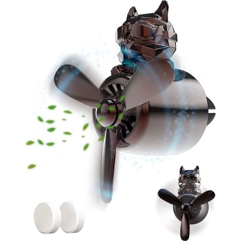 Air Diffuser for Car Cartoon Bulldog Pilot Perfume Diffuser with Rotating Propeller Long Lasting Room Fragrance Cute Car Accessories for Men and Women (Black)