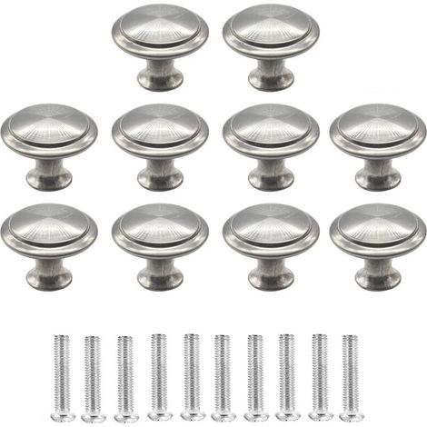 10 boutons de tiroir Divers accessoire de portail, acier inoxydable satiné, diamètre 27 mm, vis 22 mm, pour armoires et commodes (1/5)
