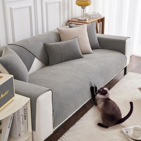 Washable Non-Slip Chenille Fabric Sofa Cover for Living Room, Grey, 70x180cm (1/5)
