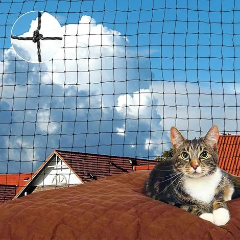 3 x 6 m Cat Protection Net Reinforced with Steel Wire, Balcony Cat Netting, Safety Net for Cats with Fixing Kit for Balconies, Terraces, Windows, Black (1/5)