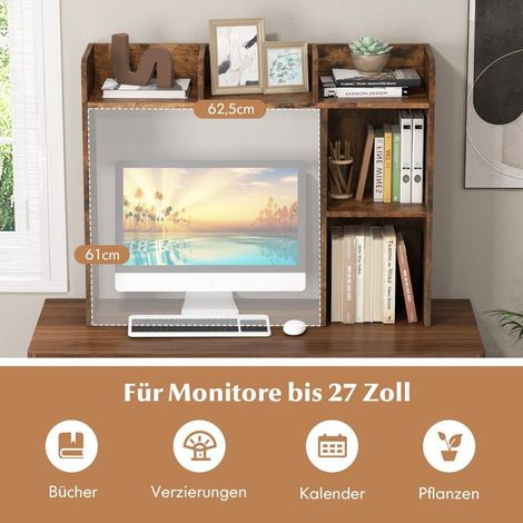 Schreibtischregal tischregal mit 4 ablagen und offenem fach 94 x 25 x 74 cm rustikales braun