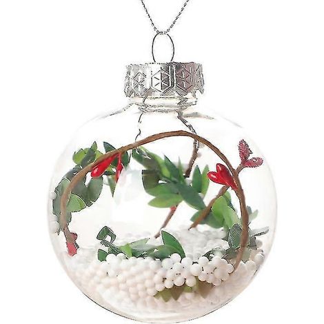 Boules transparentes de 8 cm pour décorations de Noël et cadeaux de mariage (lot de 4) - vertes (1/5)