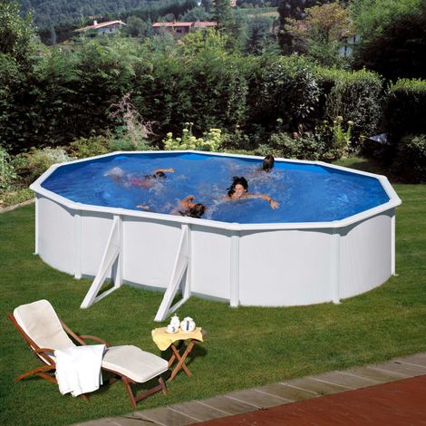 GRE – Piscine tubulaire ovale en acier galvanisé 500 x 300 x 120 cm – Filtre à sable inclus – Écumoire de surface – Échelle de sécurité (1/5)