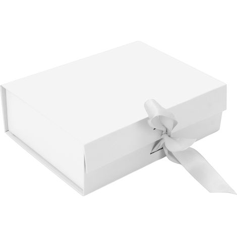 Boîtes cadeaux pliables blanches réutilisables, avec ruban, idéales pour ranger bijoux, bonbons, bougies et parfums. (1/5)