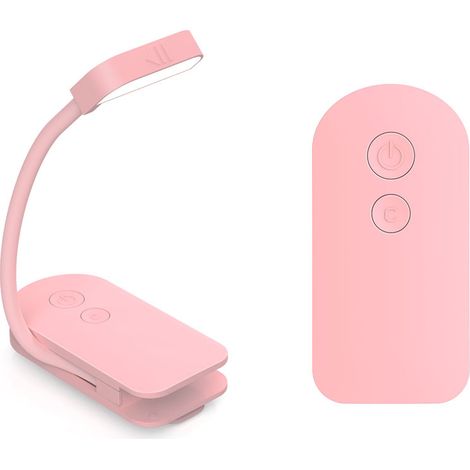 Lampe de Lecture Rechargeable, Portable Longue Durée Mini LED Liseuse Lampe Clip, 360° Cou Flexible, 3 Modes Protection des Yeux, Gradation,rose