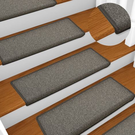 Lot de 15 Tapis d'escalier - Tapis de marche pour Enfants, Aînés et Animaux 65x25 cm Gris foncé BV809860 - BonneVie (1/5)