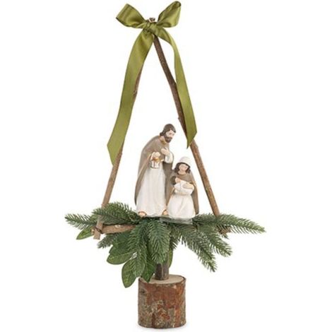 Natività su tronco di pino decorazione natalizia da 45 cm (1/4)