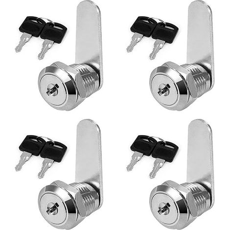 Lot de 4 serrures à cylindre pour tiroir, boîte aux lettres, armoire, serrure à came de 30 mm. Chaque serrure possède des clés différentes pour l'armoire. (1/5)