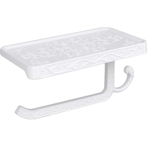 Portarotolo da parete 2 in 1 con foratura, stile vintage, con mensola per il bagno (bianco)