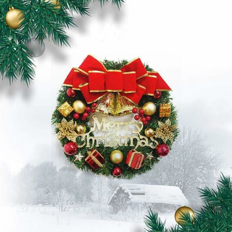 N/G Artificial Pine Christmas Wreath for Front Door Window, Holiday Decorations Christmas Wreath with Spruce Bells and Red Berries for Indoor Outdoor (Gift Box 30cm) (1/5)