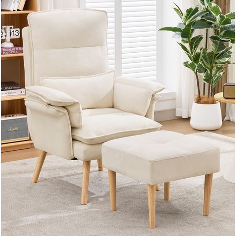 Fauteuil relax 85x78,5x112 cm en lin beige, inclinable, pour salon, facile à monter FloraGrace (1/5)