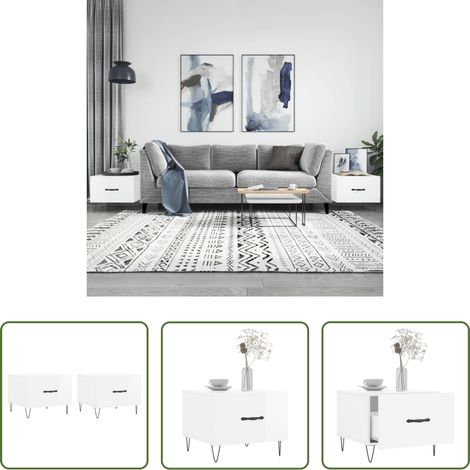 Wohnzimmer - Couchtische 2 Stk. Hochglanz-Weiß 50x50x40 cm Holzwerkstoff (1/5)