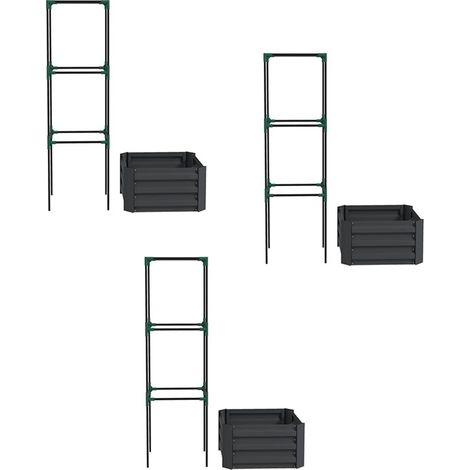 3er-Set hochbeet mit Rankgitter Pflankasten mit Rankhilfe, offener Boden, wetterbeständig, 61 cm x 61 cm x 140 cm, Dunkelgrau