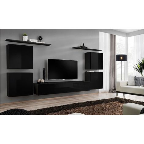 Ensemble meuble TV mural  - Switch IV - 320 cm  x 150 cm x 40 cm - Noir - Livraison gratuite