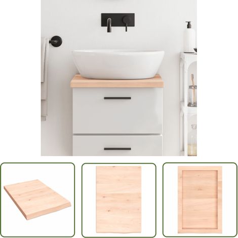 The Living Store Comptoir de salle de bain 40x60x(2-4) cm bois massif non traité - Comptoir Salle De Bain - Comptoir Bois - Plan De Travail Salle De Bain - Meuble Lavabo - Chêne Massif (1/5)