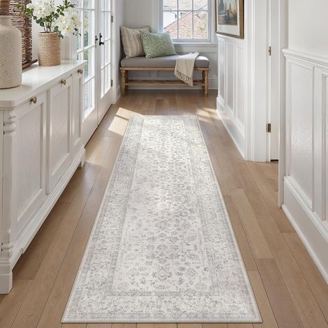 Tapis de Cuisine Gris 60x240cm Antidérapant Lavable Couloir Descendre de lit Chambre Salle de séjour Bureau Long Carpet Poil Court Doux Tapi (1/5)