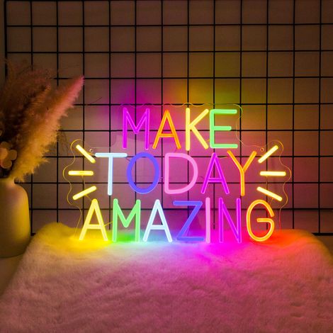 Enseigne néon « Make Today Amazing » pour chambre, éclairage LED inspirant et positif pour salle de classe, dortoir, bureau, café interrupteur variateur, alimentation USB