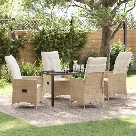 Set da Pranzo per Giardino con cuscino 5 pcs Beige polyrattan vidaXL (1/5)
