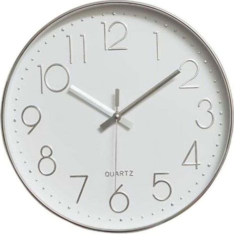 Moderne Wanduhr, 30 cm breit, universell dekorativ, geräuschlos, ohne Ticken, Quarzwerk für den Innenbereich, runde Wanduhr ohne Gehäuse für Wohnzimmer, Küche, Büro (silber) (1/4)
