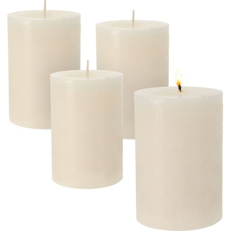 Echtwachs Stumpenkerzen 10 x 7 cm creme - 4er Set - Advents Kerzen unparfümiert 30 Stunden Brenndauer - Tischkerze Blockkerze cremeweiß für Weihnachten Gestecke Dekoration geruchlos durchgefärbt