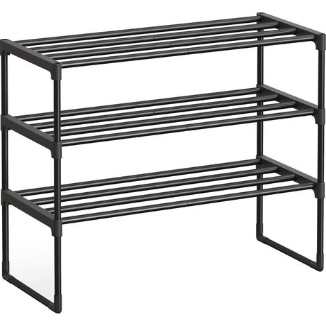 1 Étagère à chaussures, 3 niveaux, métal, verticale ou inversée, rangement 8-12 paires, empilable, couloir