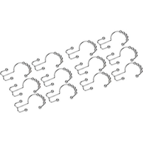 Lot de 12 crochets pour rideau de douche, crochets doubles en métal robustes, glissement en douceur, anneaux de rideau de douche antirouille. (1/5)
