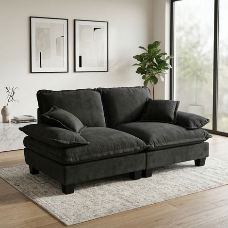 REDOM Canapé 2 places modulaire, accoudoirs courbés amovibles, confort haute densité, chenille noire (1/5)