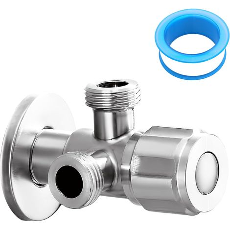 Angle Valve 1/2" with Raw Belt, Self-Sealing Angle Regulating Valve with Two Outlets 1/2" Water Connection, for Faucets, Washbasins, Kitchen, Bathroom (1/5)