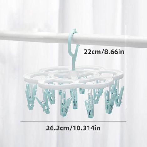 Cintre 1 pièce avec 16 pinces à linge, chaussettes, soutiens-gorge, étendoir à sous-vêtements, articles ménagers-bleu (1/4)