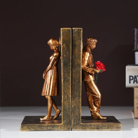 Bardusch-Matériel résine serre-livres Banksy couple doré pour une décoration créative et distinctive dans le salon (1/4)