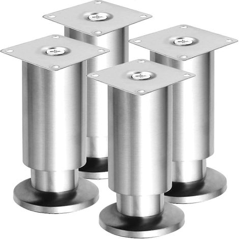 Verstellbare Schrankfüße, 12 cm (5 Zoll), Metallmöbelfüße, 4er-Pack, moderne, konische Ersatzfüße aus Aluminiumlegierung für Heimwerkerprojekte, Sofas und Couches – 10 cm (4 Zoll) – Edelstahl, Silber
