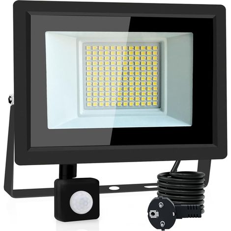 Projecteur LED extérieur 50 W à détecteur de mouvement, blanc froid 6500 K, avec prise, étanchéité IP66, idéal pour jardin, hôtel et garage (1/5)