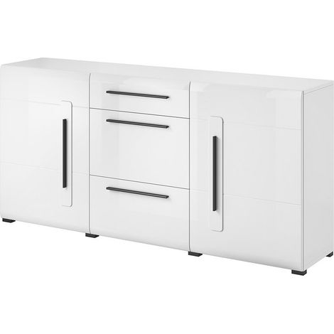 Meublorama – Buffet 180 cm avec 2 portes et 3 tiroirs – Coloris blanc – Dimensions 180x86x40 cm – Design moderne et épuré pour rangement élégant