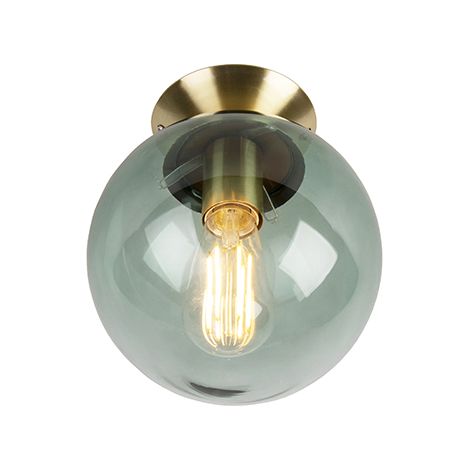 Art Deco Ceiling Light Brass with Green Glass - Pallon